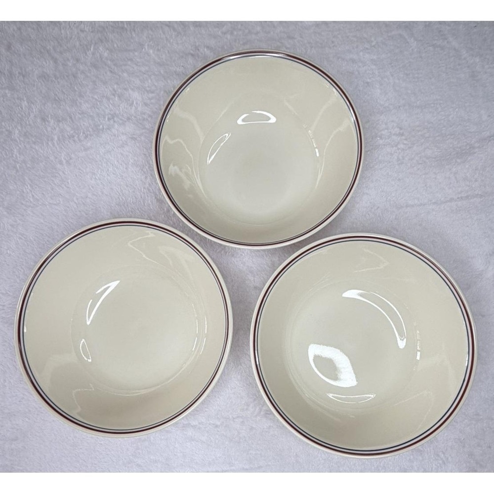 3 Corelle Abundance 1qt Vegetable Serving Bowl Beige Blue and Red Border EUC
